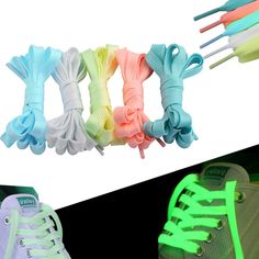 PRICES MAY VARY. Luminous laces are the best choice for leisure and entertainment shoes, adding color to your life, compatible with all sports shoes, fashionable sports shoes, canvas shoes, leisure shoes,etc The shoelaces do not need batteries, only need heat energy to shine, do not hurt the body, do not pollute the environment, only need to absorb the light under the light source for ten minutes Flat laces can be washed in water without fading, with fine texture! The tough shoe head can fasten Shoes Laces, Thick Braid, Rave Music, Heat Energy, Fade Styles, Shoes Canvas, All Sports, Visible Light, Under The Lights