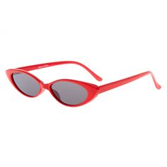 A twist on the original 1960's cat eye sunglasses, this even slimmer, red version will give a combination of both retro and futuristic vibes. Get the look today from our Claire's collection! Lens Color: Black Frame Color: Red Frame Type: Cat eye Dimensions: 6" W x 1" H Material: Plastic - Claire's Slim Cat Eye Sunglasses - Red Red Cat Eye Plastic Sunglasses, Red Plastic Cat Eye Sunglasses, Red Cat Eye Sunglasses With Tinted Lenses, Retro Red Cat Eye Sunglasses With Uv Protection, Retro Red Sunglasses With Tinted Lenses, Red Plastic Cat Eye Sunglasses With Tinted Lenses, Retro Red Tinted Sunglasses, Trendy Red Plastic Cat Eye Sunglasses, Red Retro Sunglasses For Summer