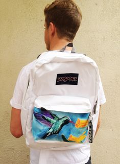 Custom Jansport backpack hand-painted by my brother! So beautiful. Diy Backpacks, Diy Backpack Pattern, 3d Chocolate, Backpack Ideas, Backpack Art, Chocolate Lab Puppies