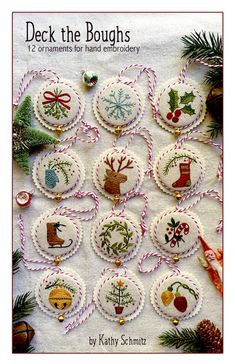 the cover of deck the boughs ornaments for hand embroidery