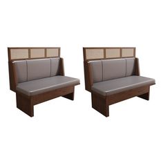 two brown and gray benches sitting next to each other