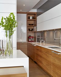 a vase filled with flowers sitting on top of a kitchen counter next to a sink