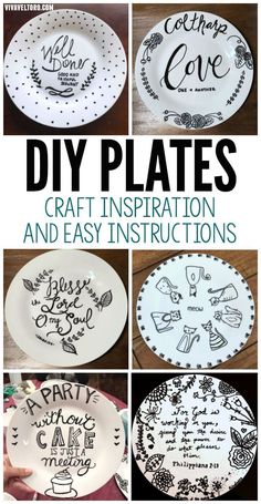 some plates that are decorated with different designs and lettering on them, including the words diy plates