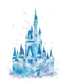 the castle is made up of blue watercolors