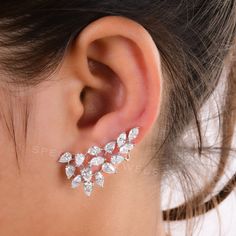 Natural H/SI Pear Marquise Diamond Climber Earrings 18k White Solid Gold 6.37 Ct Expensive Jewellery, Diamond Climber Earrings, Marquise Earrings, Climber Earrings, Expensive Jewelry, White Gold Earrings, White Solid, Marquise Diamond, Fine Jewellery Earrings