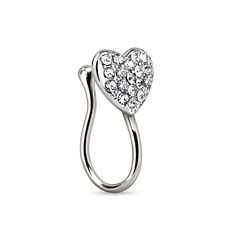 PRICES MAY VARY. STYLE: Heart with Gems Clip On Fake Non No Piercing Nose Ring MATERIAL: brass and cubic zirconia crystals GAUGE/BAR THICKNESS: 17GA (1.1mm) HEART SIZE: 6.2 x 6.4mm AVAILABLE IN: silver tone, gold tone, or rose gold tone Crystal Gauges, Nose Ring Sizes, Nose Ring Gold, Piercing Nose Ring, Piercing Nose, Synthetic Diamond, Copper Frame, Jewelry Words, Pierced Jewelry