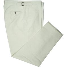 Off-White Linen White Tailored Pants For Semi-formal Occasions, White Semi-formal Bottoms With Welt Pockets, White Tailored Semi-formal Pants, Semi-formal Tailored White Pants, Elegant Cotton Bottoms With Flat Front, Classic White Dress Pants For Semi-formal, Classic White Flat Front Pants, Classic White Cotton Dress Pants, White Elegant Flat Front Bottoms