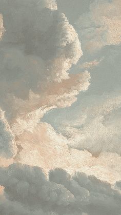 an abstract painting of clouds in pastel colors on a gray and beige background with light brown highlights