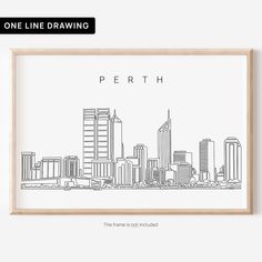 a black and white drawing of a cityscape with the word perth on it