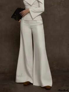 Olivia Mark - Urban Loose-Fit Wide-Leg Trousers Elegant Trousers Outfit, 파티 드레스, Fall Clothes, Elegant Shirt, Mode Inspo, White Pants, Cotton Top, African Dress, Fashion Sewing