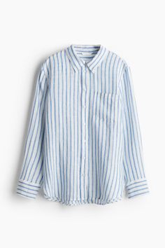 Linen Shirt - Long sleeve - Regular length -Blue/white striped -Ladies | H&M US Outfit Links, Stella And Dot, Linen Shirt, White Stripe, What To Wear, Blue White, H&m, Blue And White, Long Sleeves