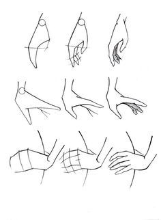 a drawing of hands and feet with different positions to draw the hand, from top to bottom