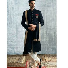 Custom made men nawabi sherwani , groom sherwani for men , Navy Blue sherwani for men , designer elegant endowestern sherwani sherwani type :- Nawabi style :- Elegant Occasion :- Groomwear , Partywear Please do note shawl will be similar and not the exact same Ethenic Wear, Blue Sherwani, Groom Dress Men, Indian Groom Wear, Wedding Dresses Men Indian, Sherwani Groom, Suit Man, Mens Sherwani, Sherwani For Men