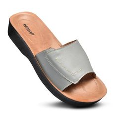 Aerosoft women slip on sandals are a perfect edition of style and support that satisfies every female in a walk. It's an entirely different experience of comfort, ensuring a relaxed mode for your feet all day. The sleek footbed of these slide sandals for women bestows a restful environment to the feet. The upper of these cute summer sandals make sure you don't face the pain of burning spots or blisters. Its premium construction guarantees durability, stability, and versatility. Moreover, the tra Comfortable Open Toe Slip-ons With Leather Footbed, Comfortable Open-toe Slippers With Ortholite Insole, Comfortable Open Toe Slippers With Ortholite Insole, Comfortable Slip-on Sandals With Textured Footbed, Comfortable Flip Flops With Removable Insole, Comfortable Slide Wedge Sandals With Removable Insole, Ortholite Insole Flat Slippers, Ortholite Insole Closed Toe Slippers, Synthetic Mules With Ortholite Insole