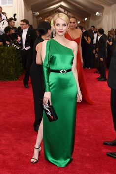 the actress in a green gown at the met ball on may 28, 2013 in new york city