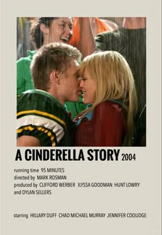 the movie poster for a cinderella story with two children kissing each other in front of a group of people