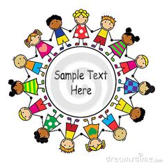 children holding hands and standing in a circle with the text sample text here on it