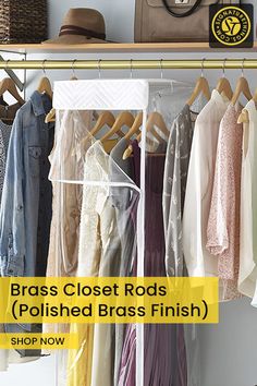 Polished Brass Closet Rods and Support Brackets - Clothes Hanging Rods, Closet Flanges & Hardware Closet Rod Support