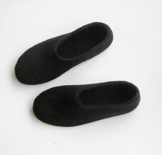 Men's Black Felted Shoes Non Slip Sole Rubber Outdoors by ekohaus, $96.00 Felted Wool Slippers, Wool Shoes, Felt Shoes, Fisherman Gifts