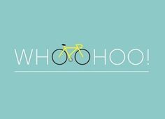 the words whooo are written in white and yellow on a blue background with a bicycle