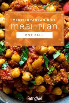 a bowl full of food with the words 7 day meal plan low - calorie fall dinners