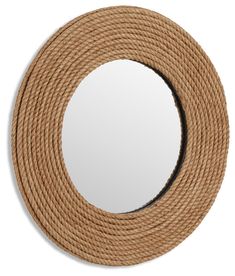 a round mirror made out of rope on a white background with the reflection in it