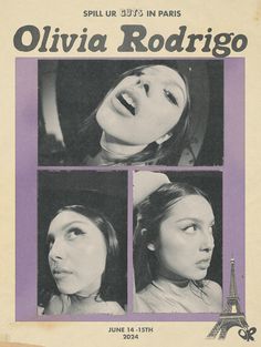 an advertisement for the show in paris, with pictures of women's faces and eiffel tower