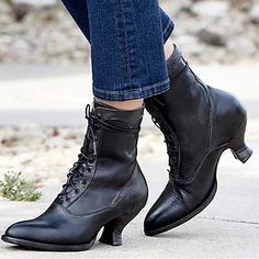 Category:Boots; Upper Materials:PU; Season:Fall,Winter; Heel Type:Kitten Heel; Gender:Women's; Activity:Walking; Toe Shape:Round Toe; Type:Booties Ankle Boots; Style:Minimalism,Elegant,Casual,Vintage; Heel Height(inch):1-2; Outsole Materials:Rubber; Occasion:Daily,Outdoor; Closure Type:Lace-up; Pattern:Solid Color; Listing Date:09/18/2023; Production mode:External procurement; 2024 Trends:Brogue,Plus Size,Heel Boots; Size chart date source:Provided by Supplier. Lace Up Ankle Boots With Dresses, Flat Boots For Women Vintage, Black Ankle Boots Dresses, Luxury Lace-up Snip Toe Boots For Formal Occasions, Affordable Lace-up Leather Boots, Womens Plus Size Leather Lace Up Boots, Luxury Vintage Boots For Formal Occasions, Steam Punk Womens Boots, Womens Lace Up Ankle Boots Flat