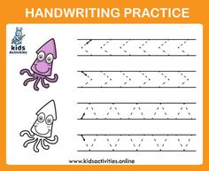 handwriting practice worksheet with an octopus and letter m