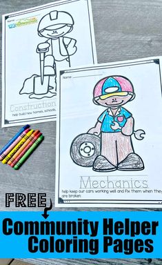 free community helper coloring pages for kids to color and share with each other on the table