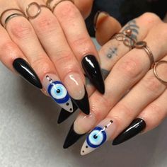 Trending Nail Colors, Evil Eye Nails, Witch Nails, Nail 2023, Eye Nail Art, Witchy Nails, Gothic Nails