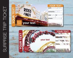 two tickets with roller coasters on them