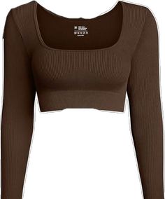 Fall Ribbed Brown Crop Top, Ribbed Brown Crop Top For Fall, Brown Stretch Workout Top, Trendy Brown Ribbed Crop Top, Fitted Brown Workout Tops, Casual Brown Top With Seamless Construction, Tops From Amazon, Tops Amazon, Amazon Tops