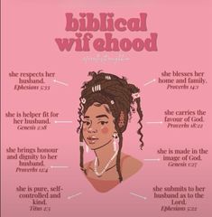 a pink poster with an image of a woman's face and the words biblical wifehood