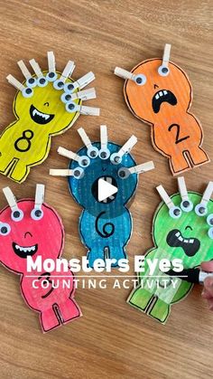 Feed The Monster, Preschool Fine Motor Skills, Monster Activities, Hand Muscles, Waldorf Homeschool, Monster Eyes, Math Crafts, Preschool Fine Motor, Clear Tape