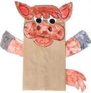 a paper bag with an image of a pig on it's face and arms