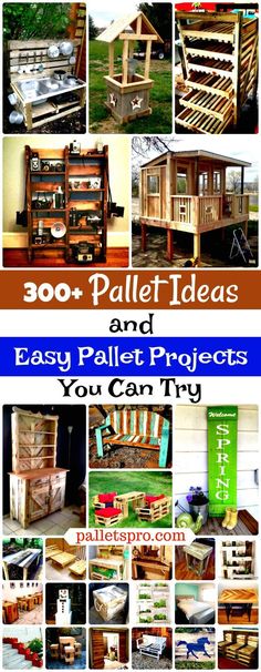 several different types of wooden pallets are shown in this collage with the words, 30 pallet ideas and easy pallet projects you can try