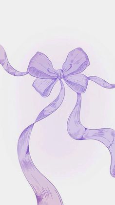 a drawing of a purple ribbon with a bow on it's end, in front of a white background