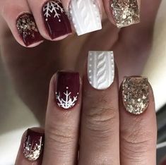 Maroon Nails, Winter Nails Acrylic, Christmas Gel Nails, Her Nails, Christmas Nail Art Designs, Christmas Nails Acrylic, Super Nails, Winter Nail Designs