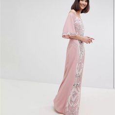 Off The Shoulder Maya Deluxe Dress Size 4. Pink With Silver And White Sequins. Never Used Fluted Sleeves, Dresses Off The Shoulder, Sequined Dress, Maxi Bridesmaid Dresses, Sequin Dress, Bridesmaid Dress, Stylish Women, Bohemian Style, Dresses For Sale