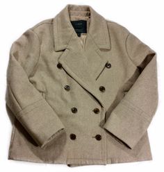 J. Crew Double Breasted Melton Wool Coat  Size: 6 Petite 6P Condition is Pre-owned. No holes, stains or tear. Nice condition.  Color: Beige (Oatmeal)Care: Dry Clean Approximate Measurements Taken Laying Flat:Shoulder to Shoulder: 20"Armpit to Armpit: 21"Sleeve Length: 21"Back of Coat from bottom of Collar to Hem: 25"Shoulder to Hem: 22.5" Please see photos. Thank you for looking! "International Buyers: Buyer is responsible for any taxes, duties and customs fees if incurred." Luxury Peacoat With Double-breasted Buttons And Notch Lapel, Short Pea Coats, Womens Peacoat L.l.bean, Peacoat Womens, Beige Wool Coat, Peacoats, Wool Peacoat, Pea Coat, Wool Coat