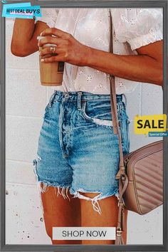 Summer Loose Button Ripped Fringed Denim Shorts Curated Ears, Online Clothing, Denim Shorts, Diy Decor, Summer Outfits, Cute Outfits, Shop Now, Best Deals, Clothes