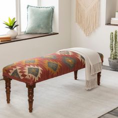 Surya Panja Rustic Modern Hand Woven Fabric Bench With Wood Base  PAJ-002 House In The Desert, Southwestern Furniture, Mirrored Furniture Decor, Kilim Bench, Ranch Furniture, Ottoman Decor, Fabric Bench, Spanish Home, Crested Butte