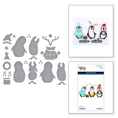 the penguin and penguinling dies are on display next to an image of penguins with christmas hats