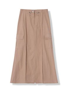 This is a sleek long skirt made from NYLON fabric, noted for its shape stability and lightweight feel. It has a front cut line for a refined look.- Adjustable waist stopper for a customizable fit- Back waistband elastic for comfortable wear- Spacious side big pocket for ample storage Spring High-waist Stretch Cargo Skirt, Spring High Waist Stretch Cargo Skirt, Spring Stretch Cargo Skirt, Spring High Waist Solid Cargo Skirt, Fitted Beige Cargo Skirt For Spring, Relaxed Cargo Skirt With Lining, Fitted Beige Maxi Skirt With Elastic Waistband, Beige Fitted Maxi Skirt With Elastic Waistband, Beige Lined Cargo Skirt For Spring