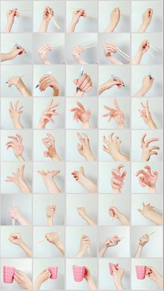 many different images of hands and fingers with toothbrushes in each other's hands