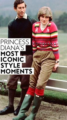 two people standing next to each other on a bench with the caption princess dianna's most iconic moments