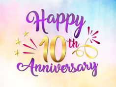 happy 20th anniversary greeting card with colorful background and gold lettering on the left hand side