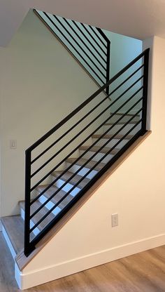 Introducing the modern horizontal stair railing: a pre-built custom-length railing that is made to your exact needs. With no assembly required and included bolts for installation, this sleek railing features horizontal rectangle rails. It meets residential and commercial building code compliance. The perfect modern stair banister! 3 Measurements Required 1. Height - Standard height is 36" 2. Length - End to End 3. Slope / Angle of stair (once purchased we'll show you how to find the angle)* If y Horizontal Stair Railing, Metal Staircase Railing, Stair Railing Ideas, Indoor Stair Railing, Exterior Stair Railing, Black Stair Railing, Residential And Commercial Building, Wood Railings For Stairs, Stair Railing Makeover