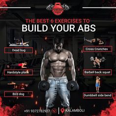 The best 6 exercise to build your abs....👇

* Dead bug
* Cross crunches
* Hardstyle plank 
* Bird dog 
* Barbell back squat
* Dumbbell side bend
.
.
Join now: 9372782927 Cross Crunches, Barbell Back Squat, Dumbbell Side Bend, Back Squat, Back Squats, Bird Dog, Bird Dogs, Fitness Gym, Gym Workouts